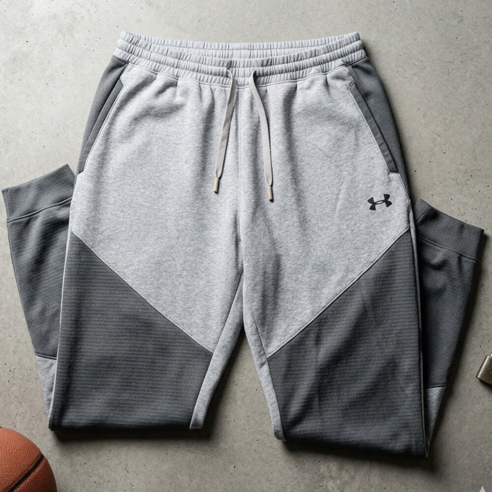 Under Armour ColdGear Joggers Sweatpants Men's XXL 2XL Grey Colorblock Fleece